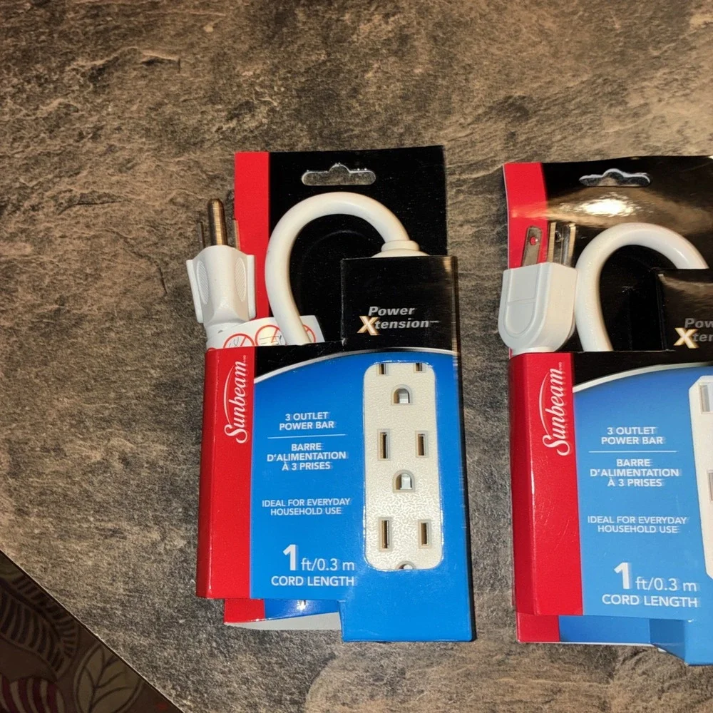 Lot If 3 Sunbeam One Foot 3 Outlet Power Bar New With Tags